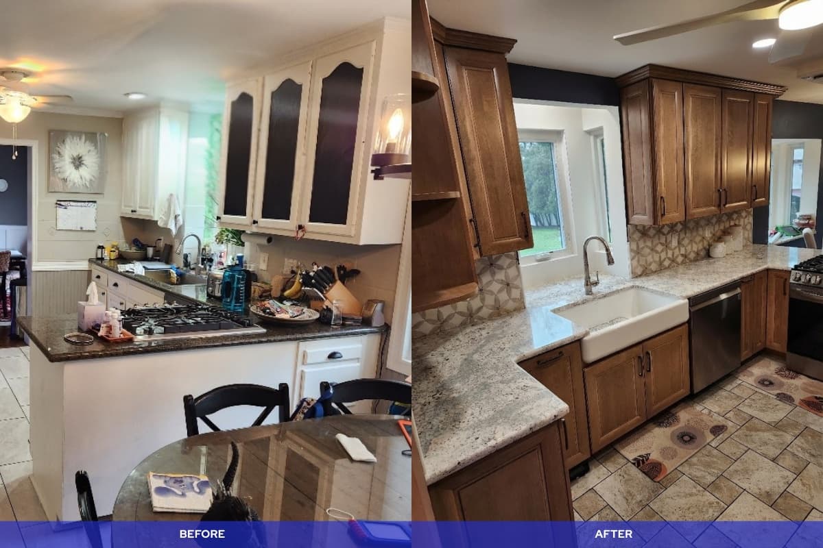 Before and after kitchen remodel by American Home Remodeling Service, serving Staten Island, NY