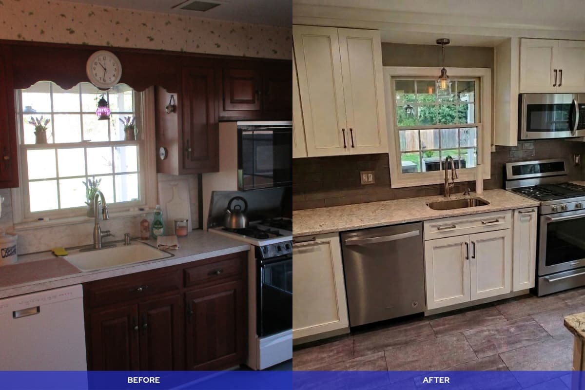 Before and after kitchen remodel by American Home Remodeling Service, serving Monmouth County, NJ